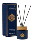 Somerset Toiletries Sandalwood Country Club navy blue diffuser with driftwood and seasalt scent, decorative bottle and diffuser sticks.