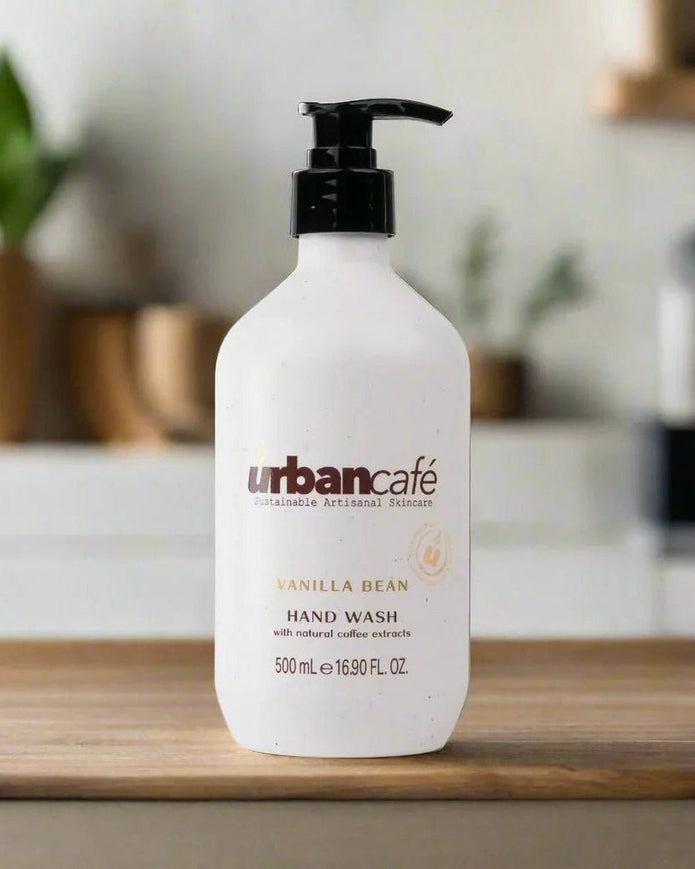 Somerset Toiletries Urban Cafe Vanilla Bean Hand Wash in white bottle with label, ideal for home fragrance and hand cleansing.
