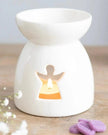 Angel cut-out wax burner from Something Different Wholesale, decorative wax melt warmer with angel design and intricate cut-out details.