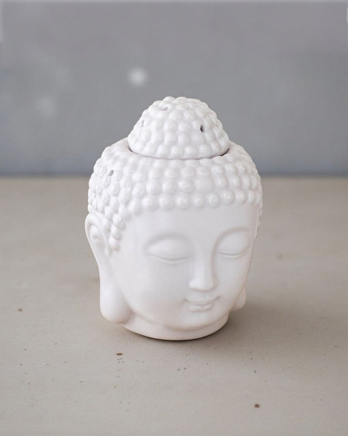 Grey Buddha wax melt burner for home fragrance and decor, featuring a serene Buddha figure with a practical design.
