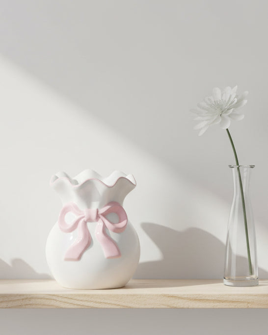 Pink Bow Wax Melt Burner from Something Different Wholesale, decorative ceramic warmer with pink bow design for scented wax melts.
