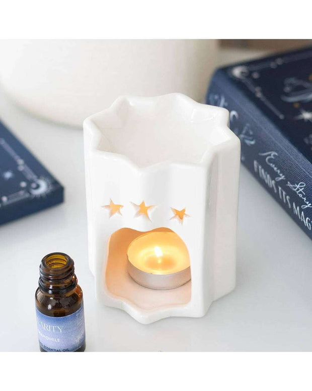 White Star Oil Burner for wax melts, ceramic wax melt burner with star design from Something Different Wholesale