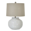 Squat White Beaded Ceramic Lamp With Linen Shade - LightingLighting - Lulu Loves Home