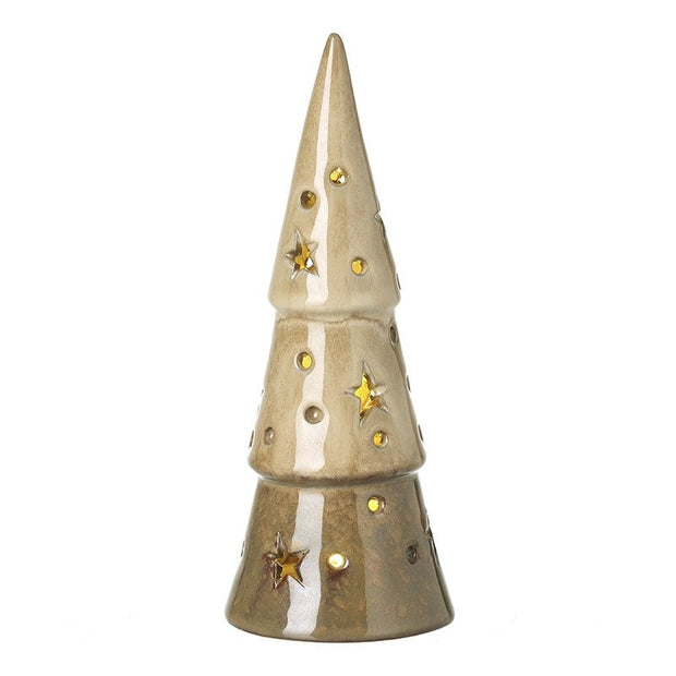 Star cut light-up fawn porcelain cone in cream, 18.8 cm high