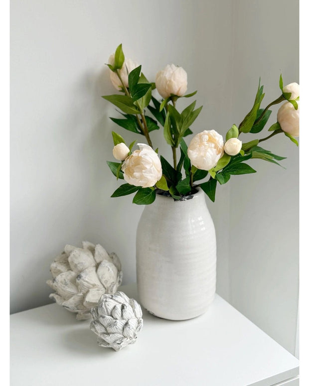 Artificial luxury peach double peony flower stem by Starlight Express, realistic artificial plant for home decor.