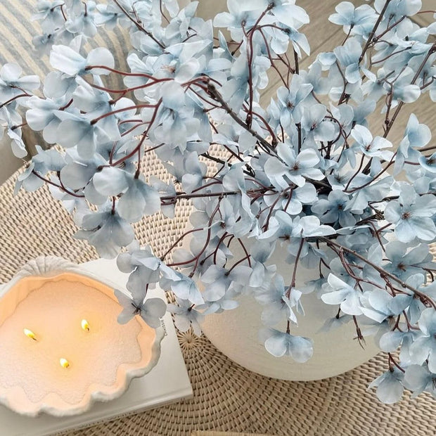 Artificial Ocean Blue Blossom Stem from Starlight Express, realistic blue flower stem for home decor or floral arrangements.