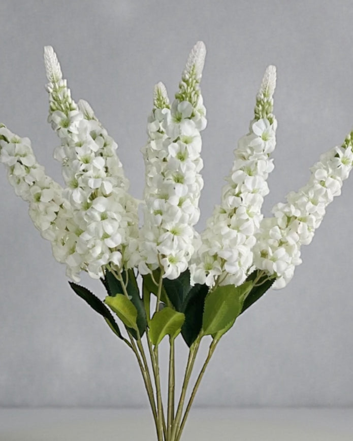 Artificial tall white lupin stem from Starlight Express, realistic white flowers on a long, slender green stem for decorative use.