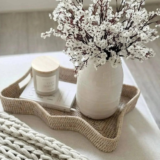 Artificial white and brown Gypsophila stem from Starlight Express, showing delicate blooms and realistic foliage for decorative use.
