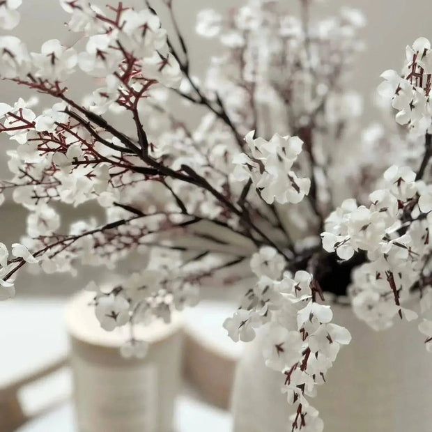 Artificial white and brown Gypsophila stem from Starlight Express, showcasing delicate blooms and realistic foliage for home decor.