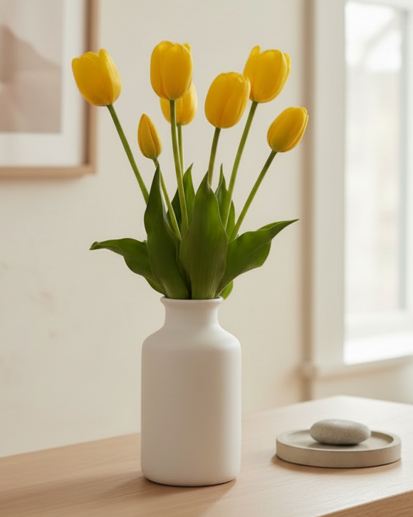 Bunch of five yellow artificial tulip stems from Starlight Express, perfect for spring floral arrangements.