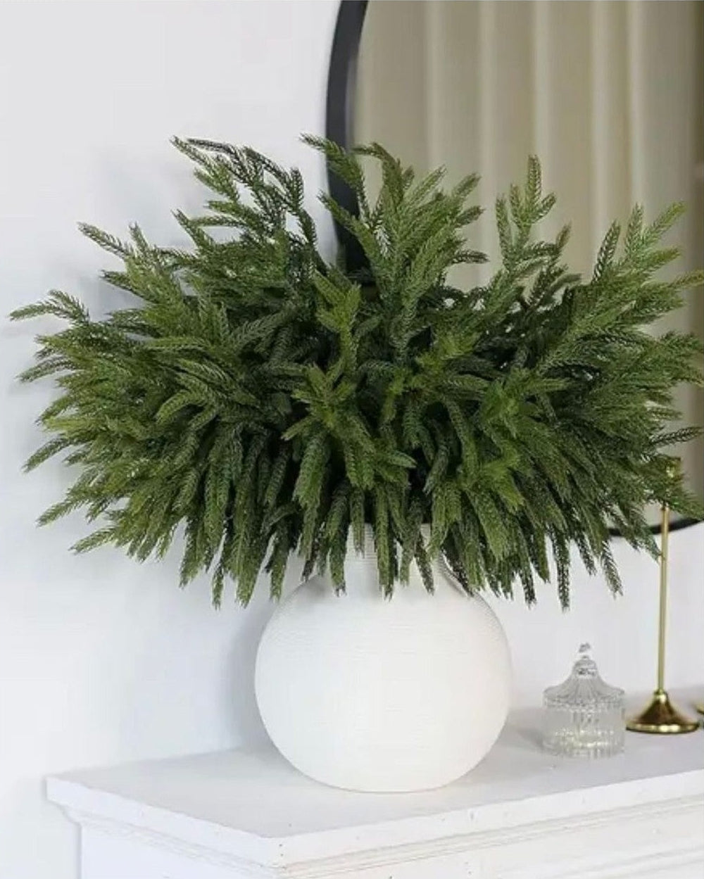 Artificial luxury green spruce Norfolk stem for Christmas décor, by Starlight Express, showcasing lush green needle details.