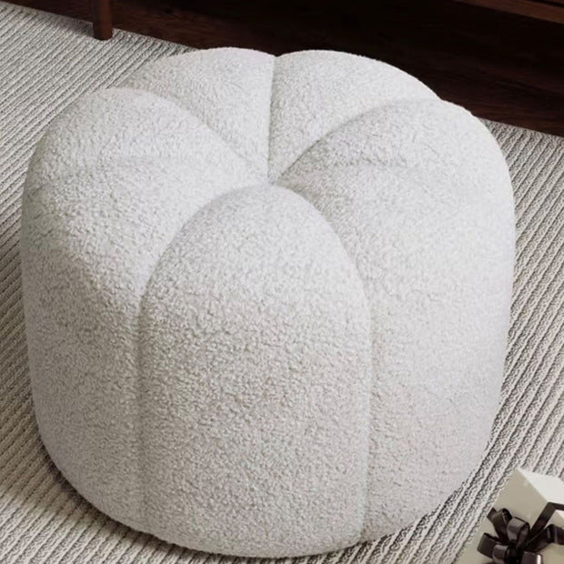 Cream boucle pleated foot stool by Starlight Express, stylish furniture piece with a soft, textured fabric and elegant design.