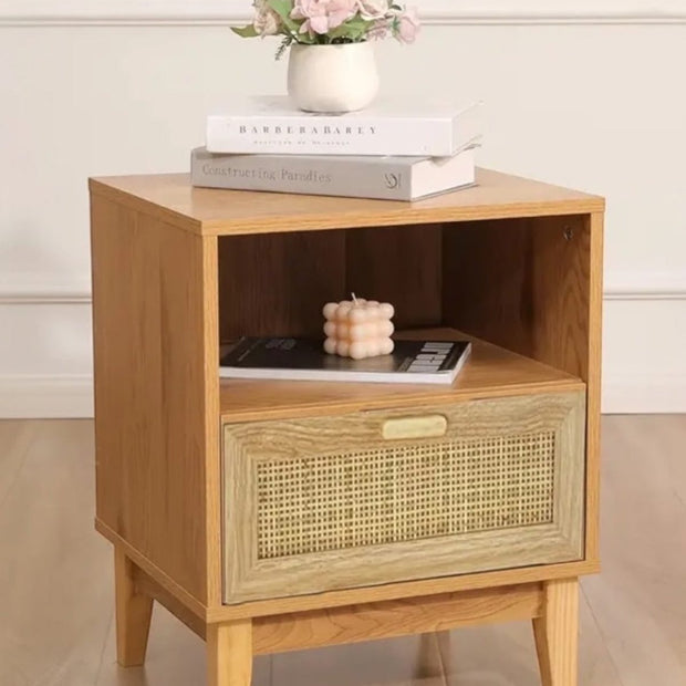 Natural framed rattan bedside lamp tables with one drawer, lightweight furniture piece from Starlight Express.