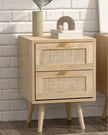 Natural framed rattan bedside lamp tables with two drawers from Starlight Express, showcasing a stylish and functional furniture piece.