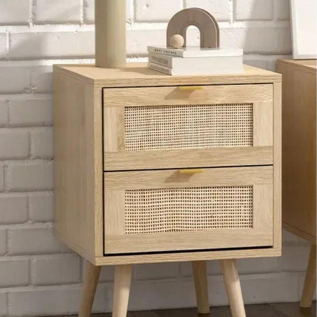 Natural framed rattan bedside lamp tables with two drawers from Starlight Express, showcasing a stylish and functional furniture piece.