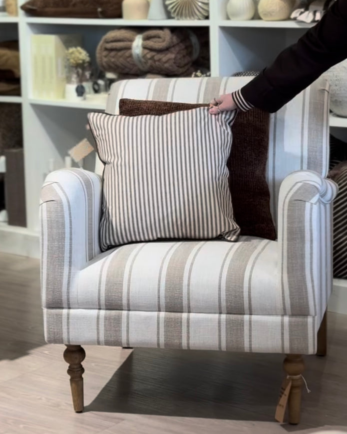 Neutral striped arm chair by Starlight Express, modern accent furniture with 75cm seat width and stylish design.