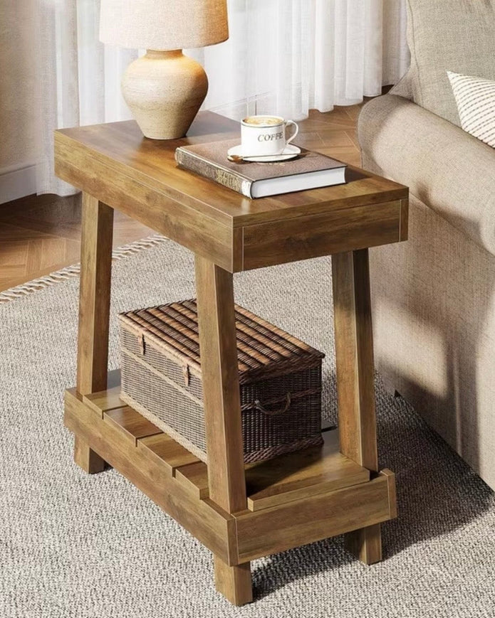 Rustic natural gallery wood effect side table by Starlight Express, showcasing textured wood finish and compact furniture design.