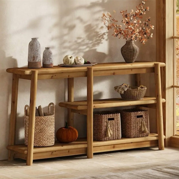 Rustic natural large wood console table by Starlight Express, showcasing sturdy wood construction and rustic finish in a furniture setting.