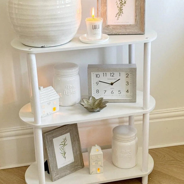 White three-shelves hallway console unit by Starlight Express, featuring a sleek furniture design with ample storage space.