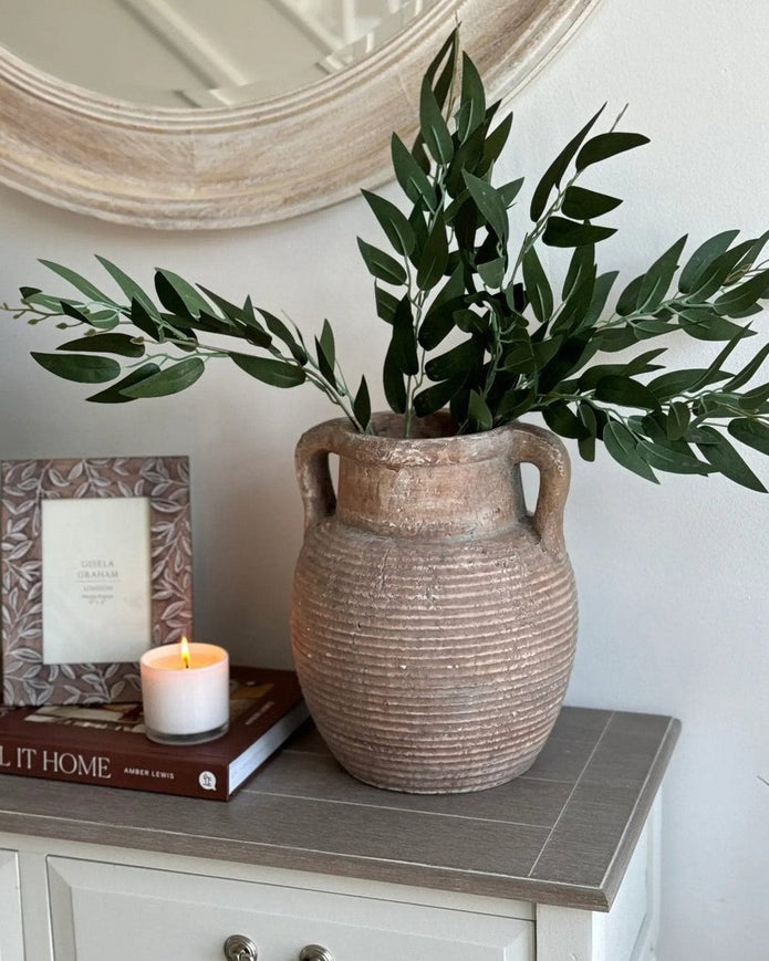 Siena Matt Brown Stone Amphora Vase from Hill Interiors, decorative brown ceramic vase with a classic amphora shape.