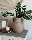Siena Matt Brown Stone Amphora Vase from Hill Interiors, decorative brown ceramic vase with a classic amphora shape.