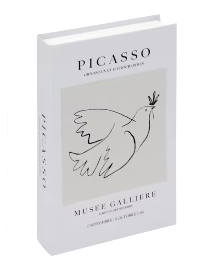 White and black Picasso-style storage book box by Starlight Express, ideal for home decor and organization.