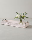 White wooden handled tray for home decor by Starlight Express, featuring a rectangular shape with raised edges and a smooth finish.