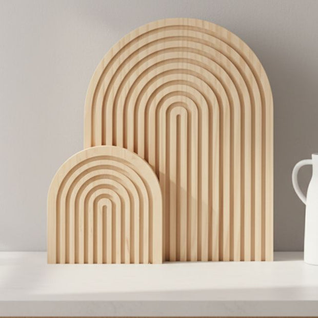 Set of 2 light wooden arch boards from Starlight Express, perfect for kitchen and dining serving or display.