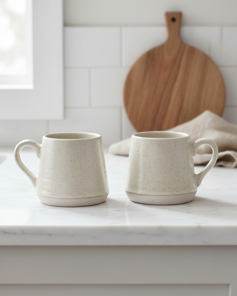 Set of two natural ceramic espresso cups by Starlight Express, ideal for kitchen and dining use.