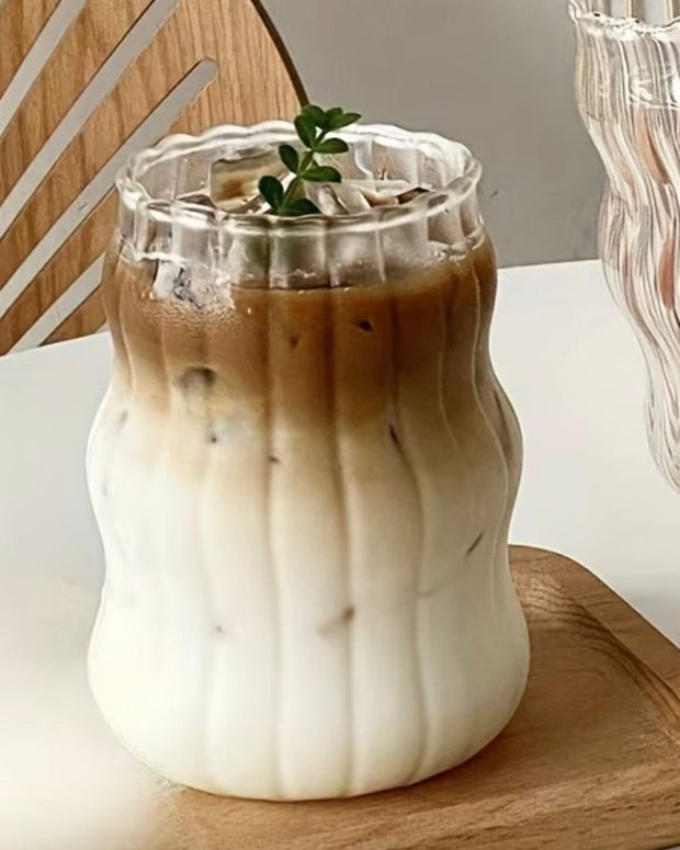 Ribbed Bubble Iced Coffee Glass by Starlight Express, clear glass with textured ribbed design for kitchen and dining use
