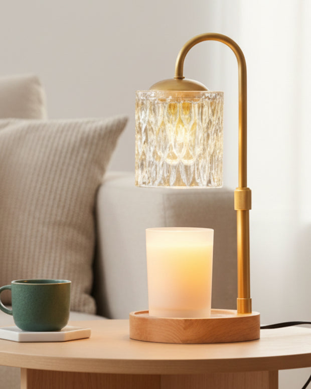 LED Candle Warmer Lamp With Clear Cut Glass Shade