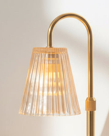 Starlight Express LED white candle warmer lamp with glass ribbed shade, decorative lighting for cozy ambiance.