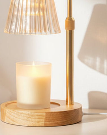 Starlight Express LED white candle warmer lamp with glass ribbed shade, decorative lighting for cozy ambiance.