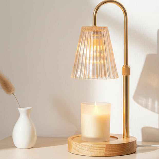 Starlight Express LED white candle warmer lamp with glass ribbed shade, ideal for cozy lighting and decorative ambiance.