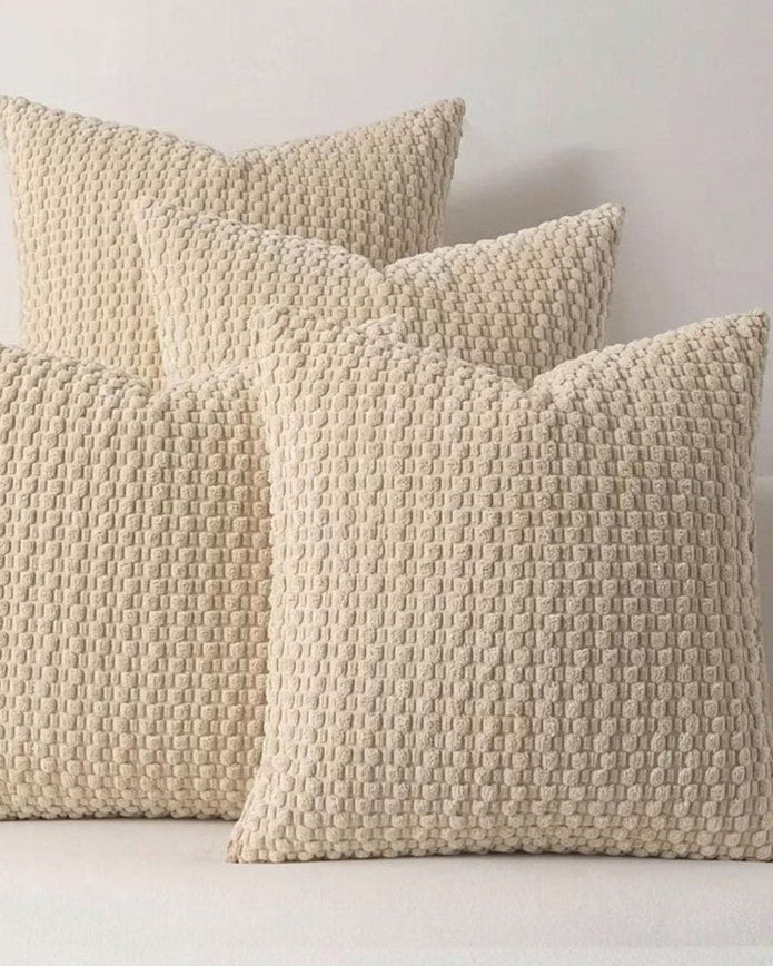 Beige honeycomb woven design cushion cover from Starlight Express, soft furnishings for decorative and comfortable home decor.