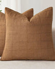 Caramel brown woven square design cushion cover from Starlight Express, soft furnishings with textured pattern and cozy appearance.