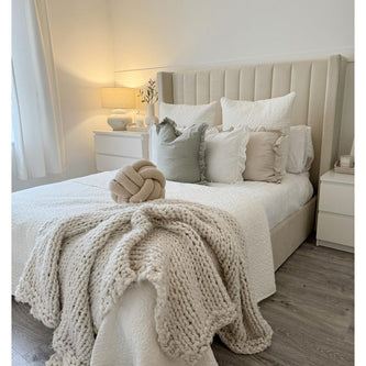 Cloud King Size Large Cream Chenille Chunky Knit Blanket Throw