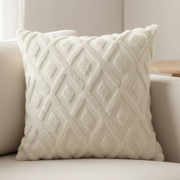 Cream Diamond Woven Design Cushion Cover from Starlight Express, soft furnishings with a textured diamond pattern.