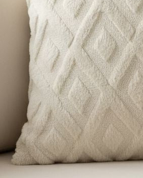 Cream cushion cover with diamond woven design by Starlight Express, soft furnishings accessory for modern home decor.