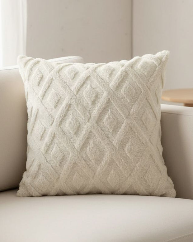 Cream Diamond Woven Design Cushion Cover from Starlight Express, soft furnishings with a textured diamond pattern.