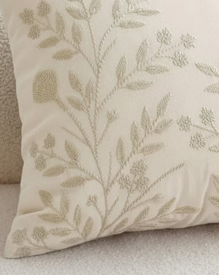 Cream floral embroidered cushion cover from Starlight Express, soft furnishings with intricate floral embroidery on fabric.