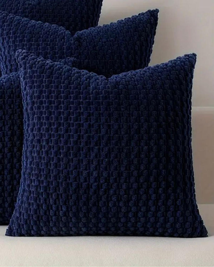 Dark blue honeycomb woven cushion cover from Starlight Express, soft furnishings with textured design and concealed zipper.