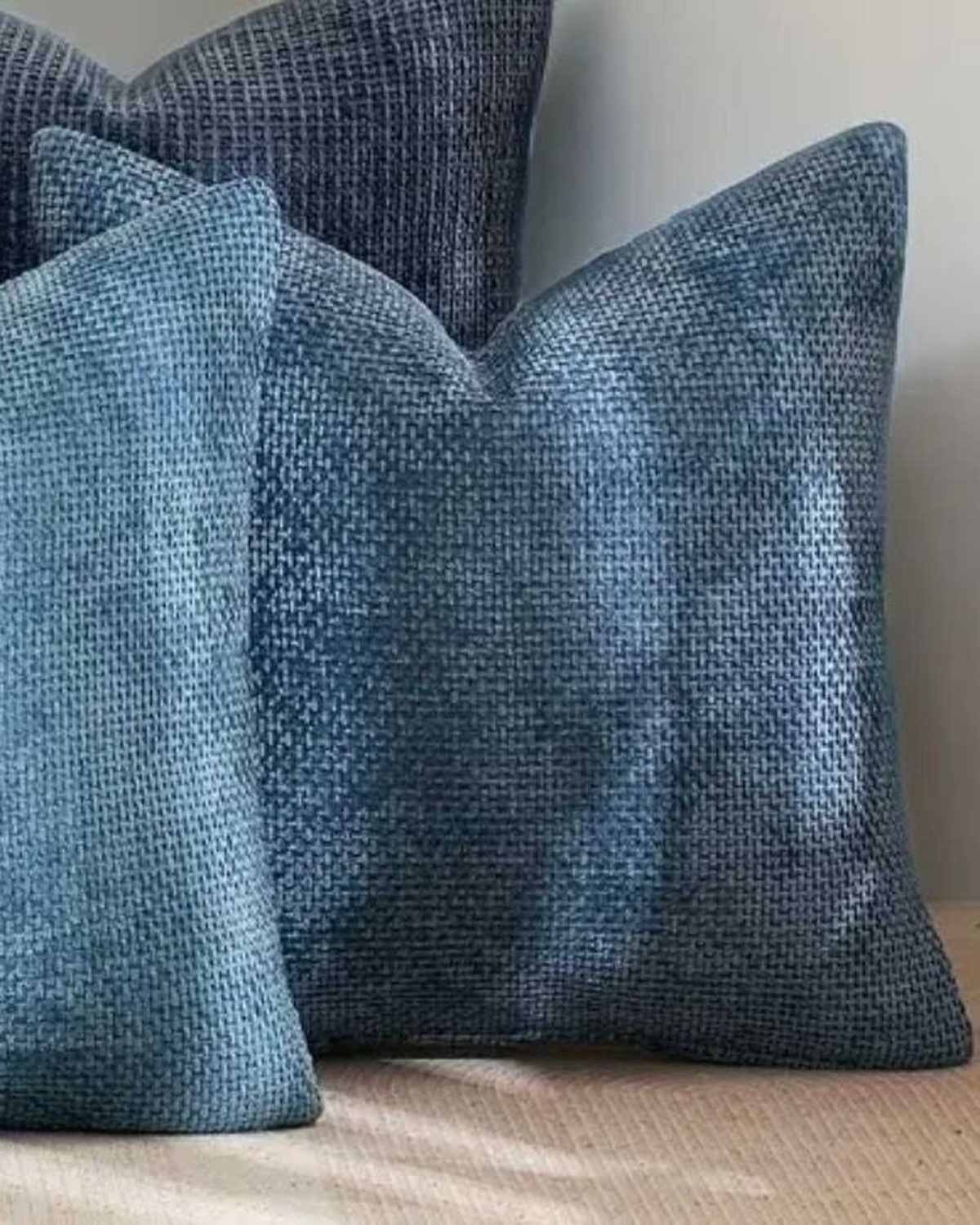 Denim blue woven design cushion cover by Starlight Express, soft furnishings with textured fabric and stylish pattern.