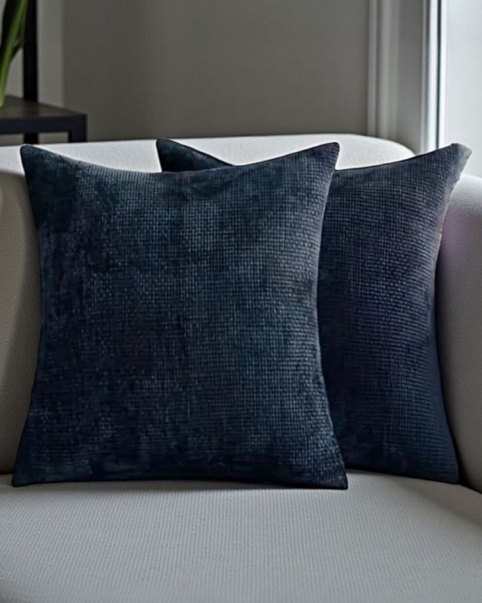 Navy blue woven design cushion cover by Starlight Express, soft furnishings, featuring intricate woven pattern and cozy fabric.