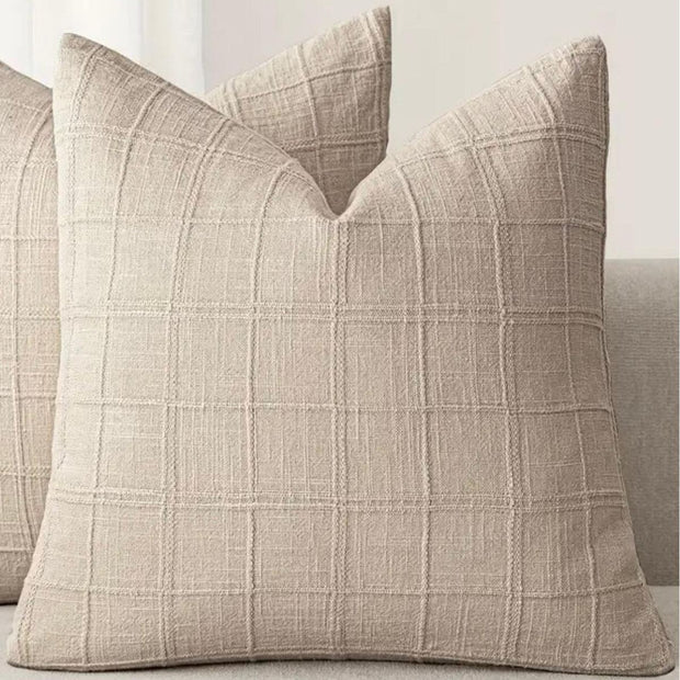 Neutral beige woven square cushion cover by Starlight Express, soft furnishings with a textured woven design.