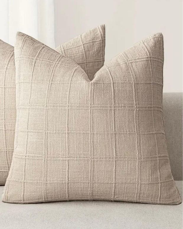 Neutral beige woven square cushion cover by Starlight Express, soft furnishings with a textured woven design.