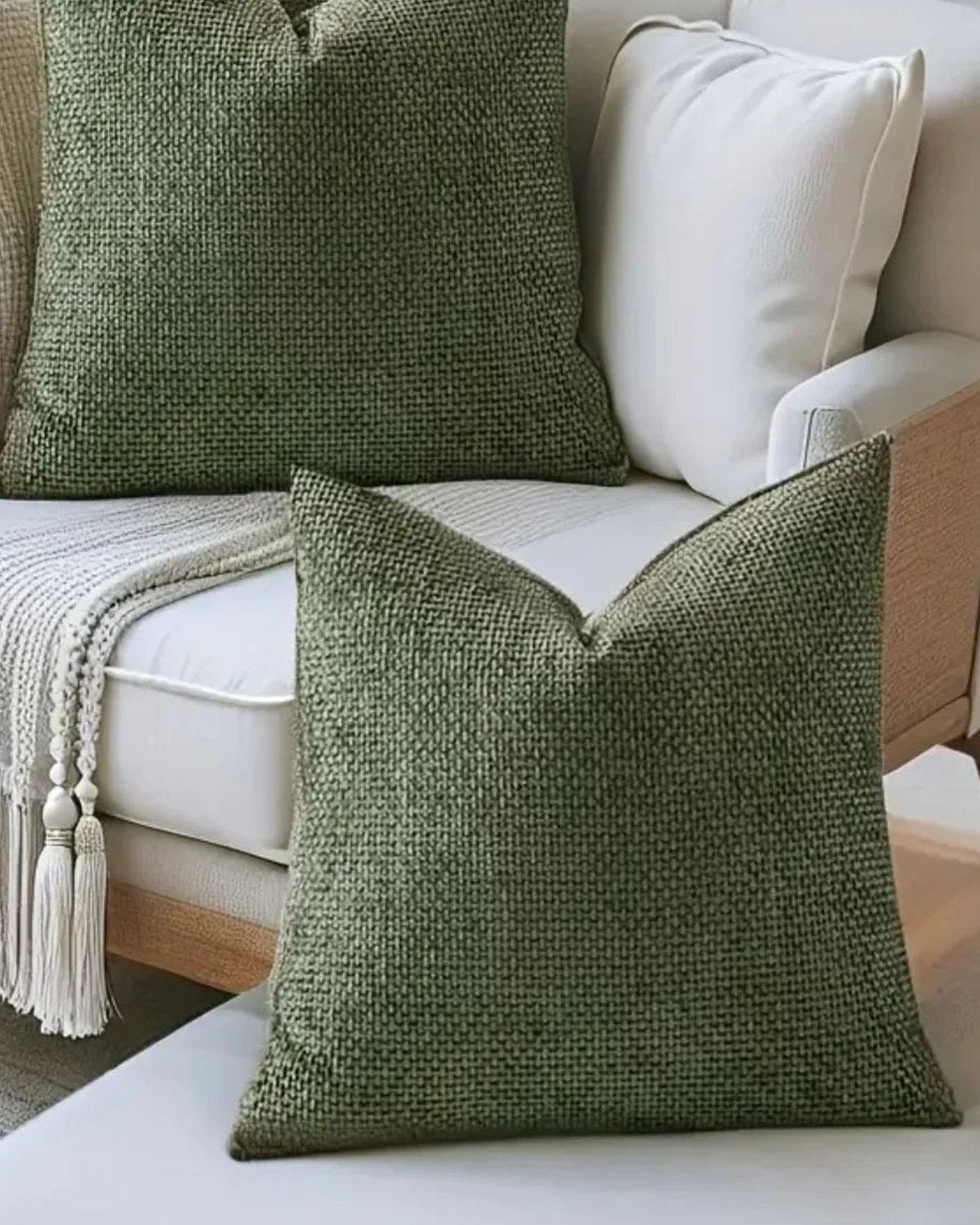 Olive green chenille cushion cover from Starlight Express, soft furnishings with textured fabric and cozy appearance.