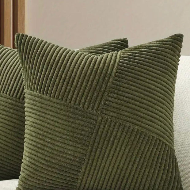 Olive green square cushion cover with chevron design from Starlight Express, soft furnishings for stylish home decor.