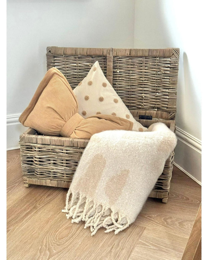Beige polka dot cushion cover from Starlight Express, soft furnishings, featuring a cozy fabric with playful dot pattern.