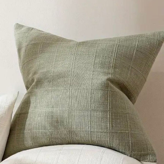 Denim blue woven square cushion cover with a textured design, ideal for soft furnishings and home decor.